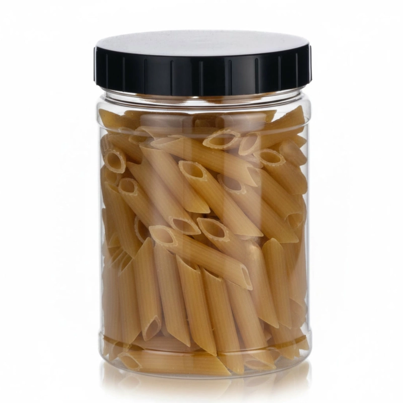 Pojemnik plastikowy EasyPack 1 l z ziarnami kawy — szczelna czarna pokrywka, atest spożywczy