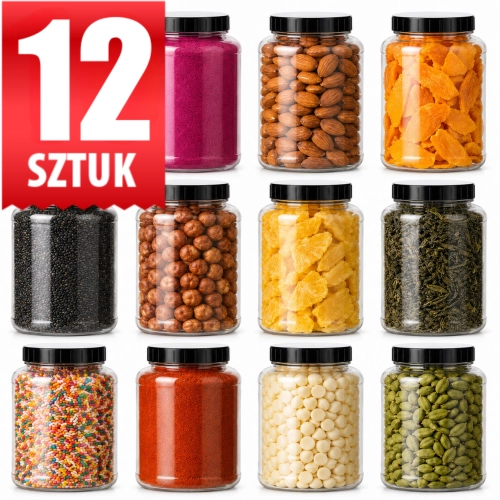Duże słoje PET 2,5 l z atestem spożywczym zestaw 12 szt. — pojemniki kuchenne 