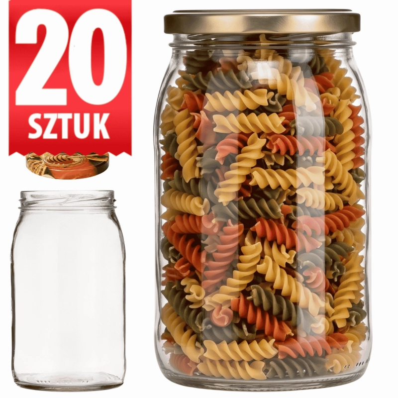 Słoik na przetwory miody nalewki Standard 900 ml fi 82 zestaw 20 sztuk