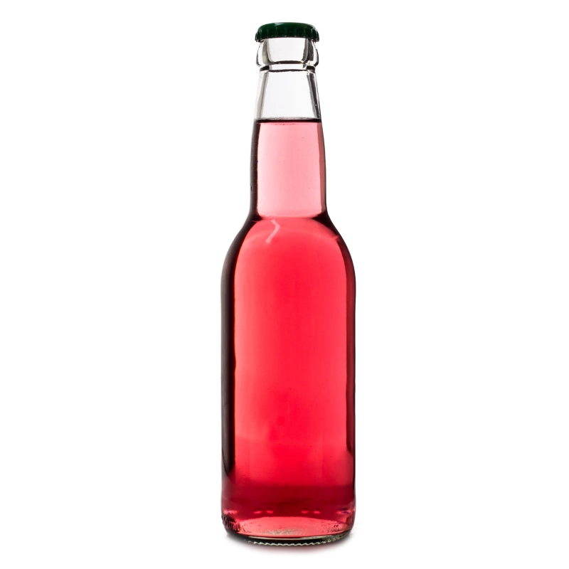 Rubinowy trunek w przezroczystej butelce longneck 330 ml, pakiet 10 szklanych butelek z kapslami