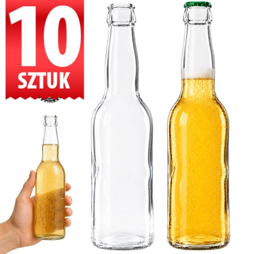 Zestaw 10 butelek na piwo Longneck 330 ml — szkło bezbarwne, kapsel fi 26 mm