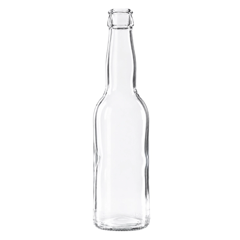 Pusta bezbarwna butelka longneck 330 ml z szyjką pod kapsel koronny fi 26 mm, widok z przodu