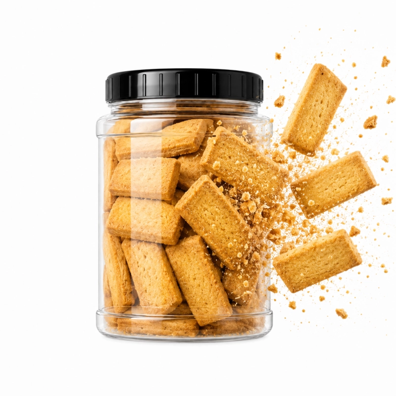 Przezroczysty pojemnik PET 1500 ml z makaronem i czarną zakrętką — słoik kuchenny na makaron i płatki