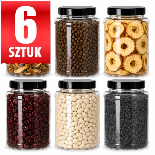 Słoje PET 2,5 l z atestem spożywczym zestaw 6 szt. — pojemniki kuchenne na produkty sypkie