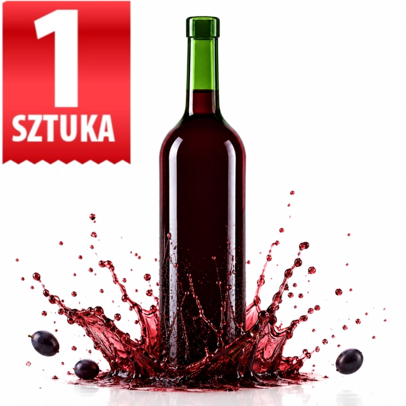 Butelka szklana zielona Bordeaux 750 ml z rozbryzgiem czerwonego wina, ciemne szkło chroni przed światłem