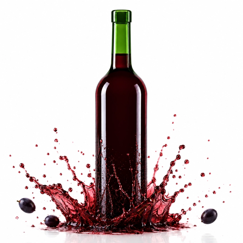 Zielona flaszka winiarska Bordeaux 750 ml z efektem rozlanego wina, szyjka fi 19 mm pod korek