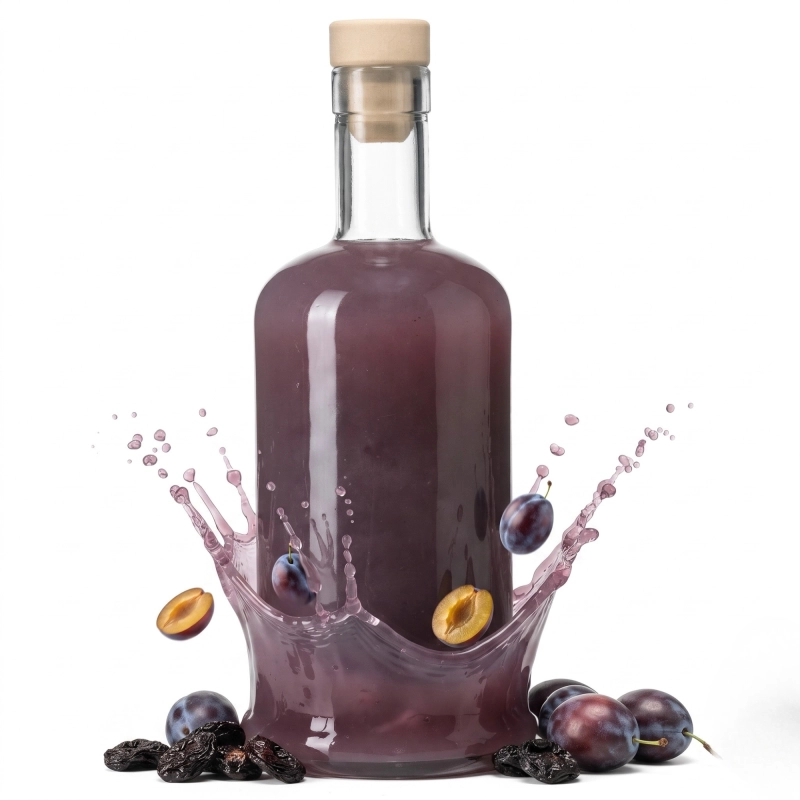 Butelka szklana Statua 500 ml z ciemną nalewką śliwkową i korkiem syntetycznym fi 19