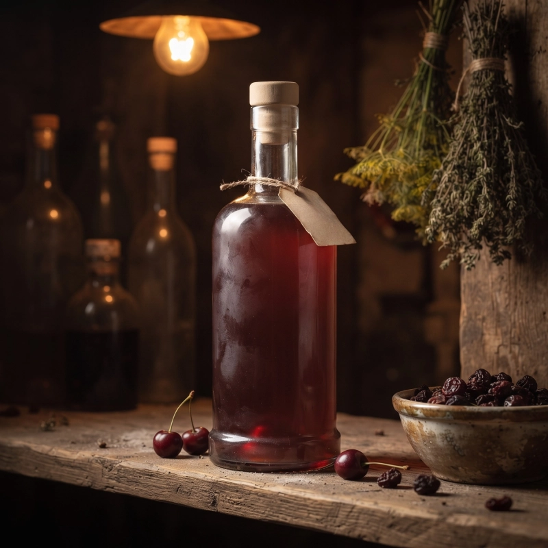 Szklana butelka Statua 500 ml przy świecach nalewka domowa korek grzybek wieczór