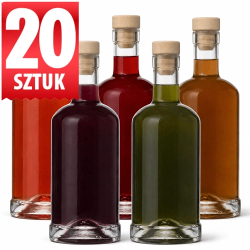 20x Butelka okrągła na nalewki i wino Statua 500 ml — szkło, korek grzybek