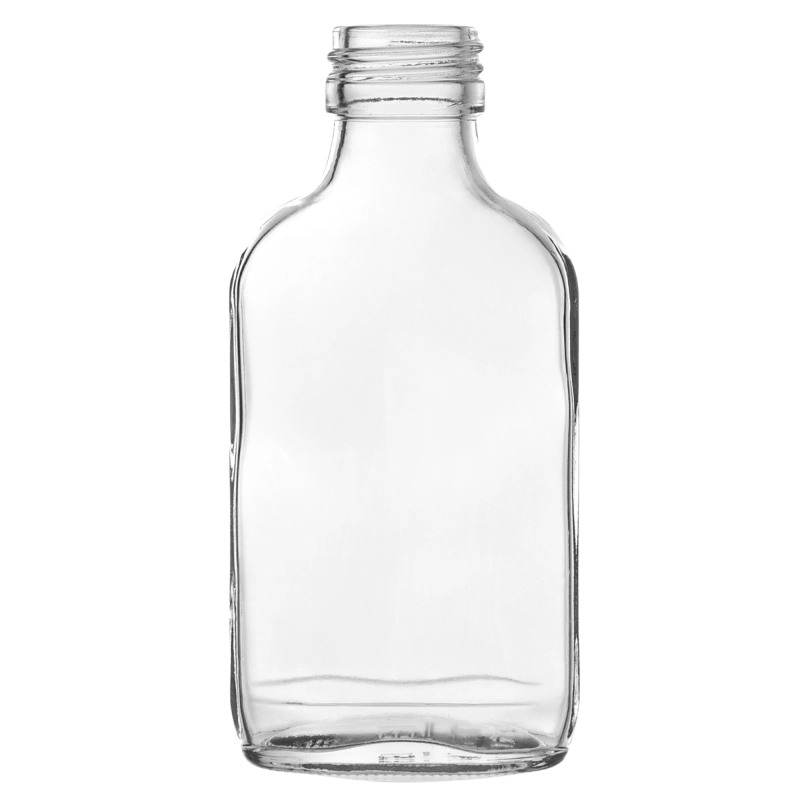 Bezbarwna piersiówka szklana 100 ml z gwintem fi 28 mm bez pokrywki, zapas 50 butelek na rozlew