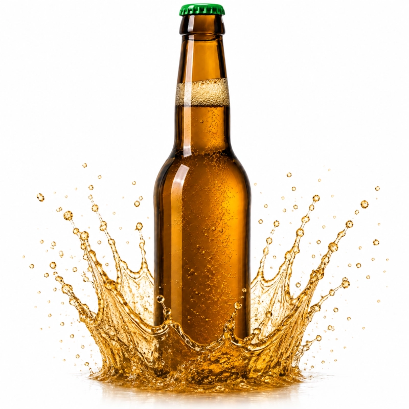 Brązowa butelka szklana 330 ml w plenerze ze słomą, jedna z 10 sztuk na cydr i piwo rzemieślnicze