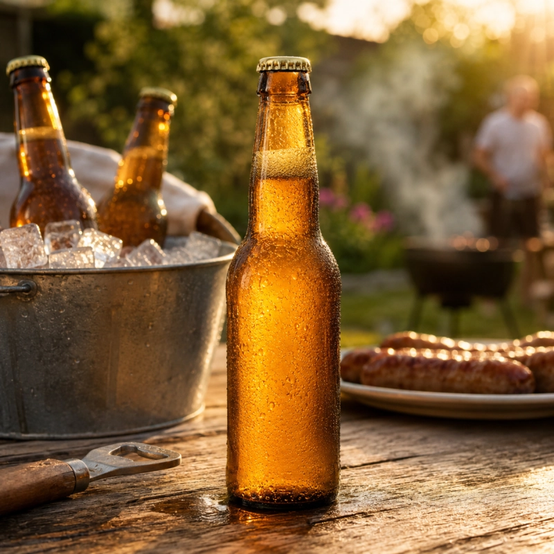 Butelka z zestawu 10 sztuk longneck 330 ml w ciepłym złotym świetle, ciemne szkło do leżakowania