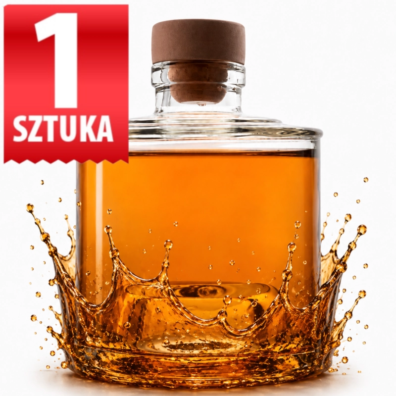 Szklana mini karafka Vogi 250 ml z korkiem grzybkiem, jedna sztuka, bursztynowa nalewka i rozbryzg trunku