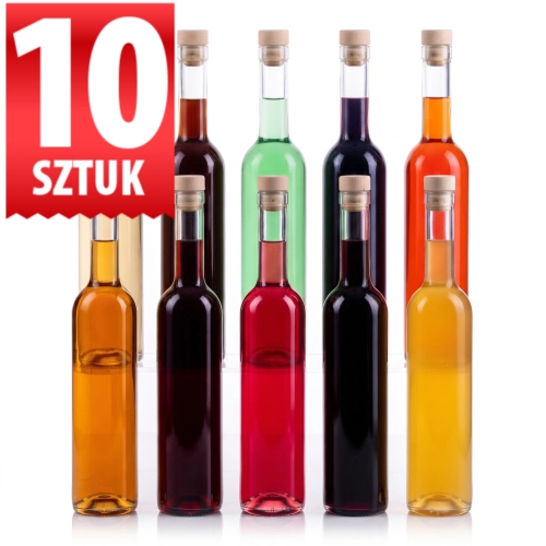 Zestaw 10 butelek szklanych na nalewki i wino Futura 500 ml z korkiem grzybkiem lub bez
