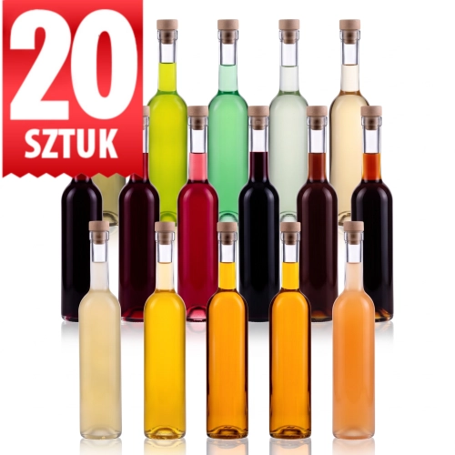 Butelka szklana bezbarwna na nalewkę, bimber, wino, wesele Futura 500 ml z korkiem lub bez 20x 