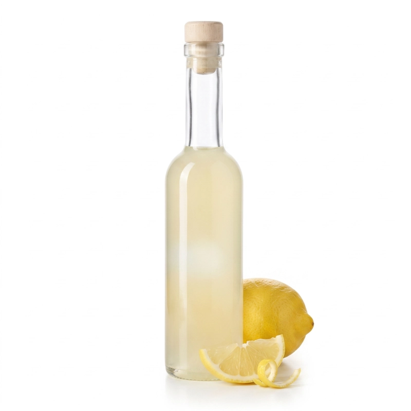 Szklana butelka Futura 100 ml z jasnożółtym likierem cytrynowym i korkiem, mała butelka na próbki i prezenty