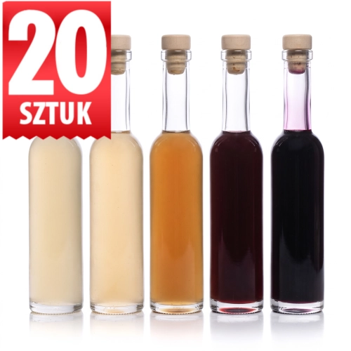Małe butelki szklane na nalewki, oliwę, próbki Futura 100 ml zestaw 20 szt. z korkiem lub bez