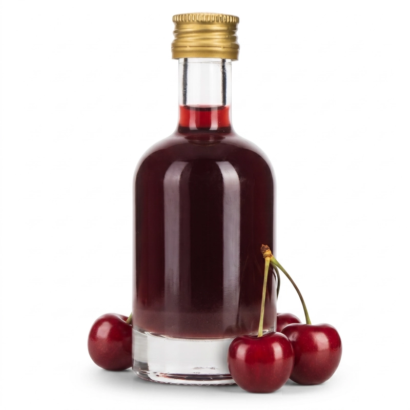 Szklana butelka Tadek 50 ml z bursztynowym trunkiem oraz rysunek techniczny z wymiarami, wysokość 11 cm