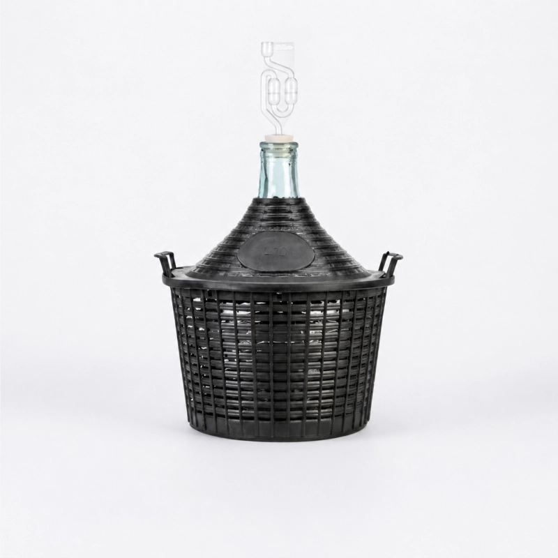 Balon fermentacyjny 10 l w koszu z uchwytami, szkło neutralne zapachowo, wlew 40 mm