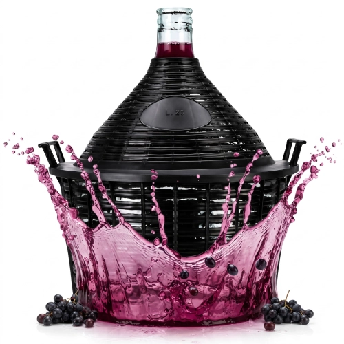 Balon szklany na wino 20L w koszu, gąsior do wina i nalewek