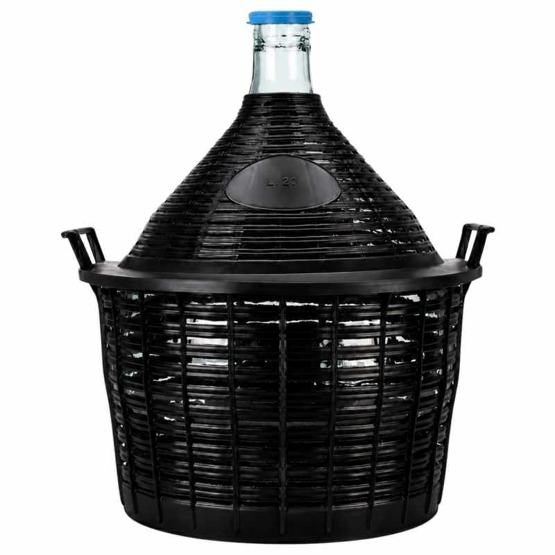 Balon fermentacyjny 20 l w czarnym koszu z tworzywa, bańka szklana do domowego wina i cydru