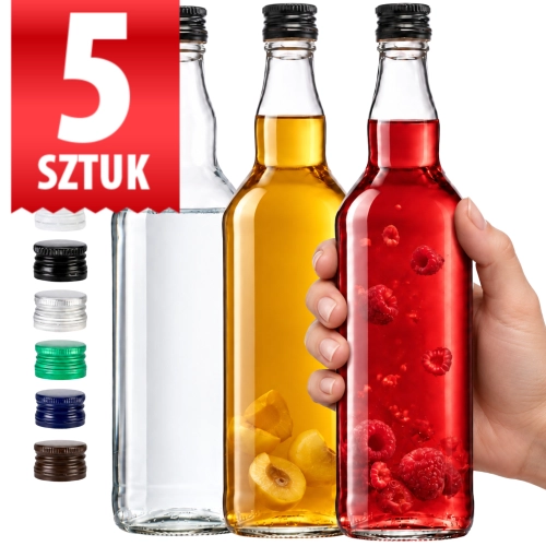 Butelka na wódkę bezbarwna Monopolowa 700 ml fi 28 zestaw 5 sztuk 