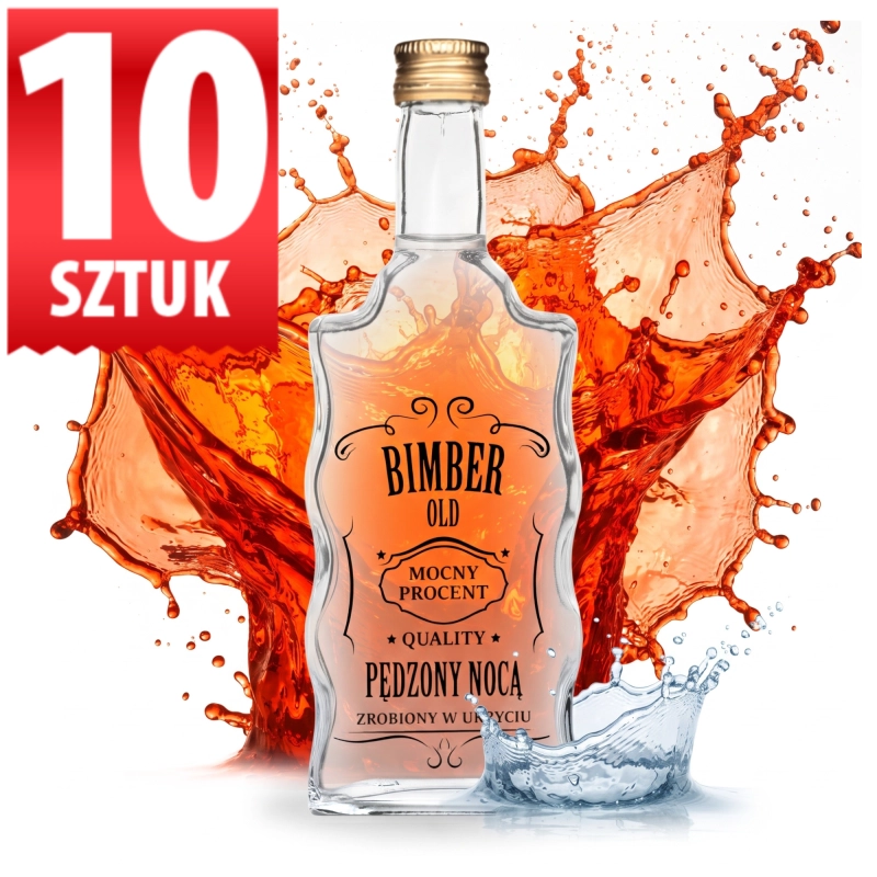 Zestaw 10 szklanych butelek Fala 500 ml z sitodrukiem Bimber Pędzony Nocą, gwint fi 28