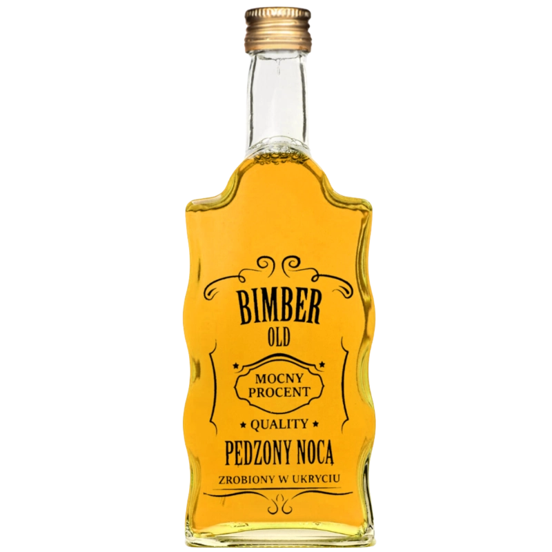 Smukła butelka szklana Warta Fala 500 ml z czarnym sitodrukiem na bimber, gwint fi 28