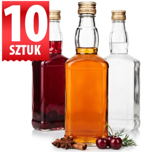 Zestaw 10 butelek szklanych Jack 500ml na whisky, koniak, bimber gwint fi 28 mm  