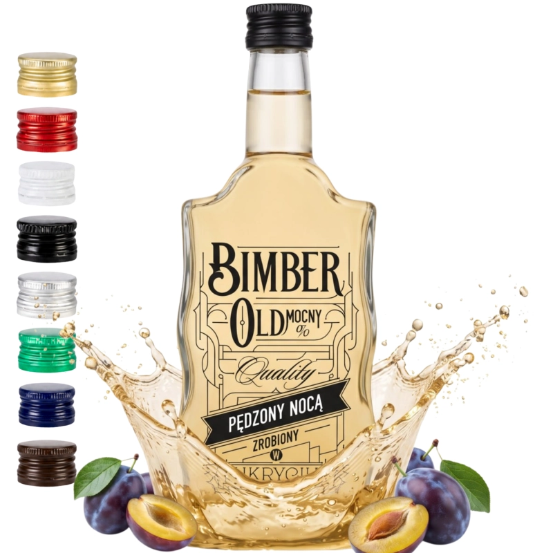 Butelka szklana Bimber Old 500 ml z gwintem fi 28 i próbnik 8 kolorów zakrętek 28/18 do samodzielnego wyboru