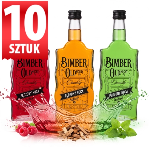 Butelki na prezent z nadrukiem Bimber Old Warta Fala 500ml retro święta zakrętka fi 28 x10  