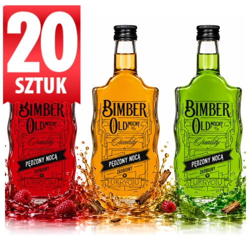 Butelki na wesele z nadrukiem Bimber Old Warta Fala 500ml retro dla gości zakrętka fi 28 x20  
