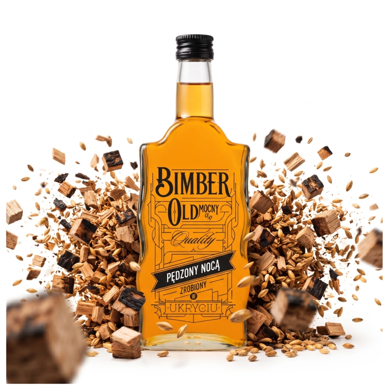 Butelka szklana Bimber Old 500 ml z nalewką kawową i ziarnami kawy, pomysł na słodki stół weselny