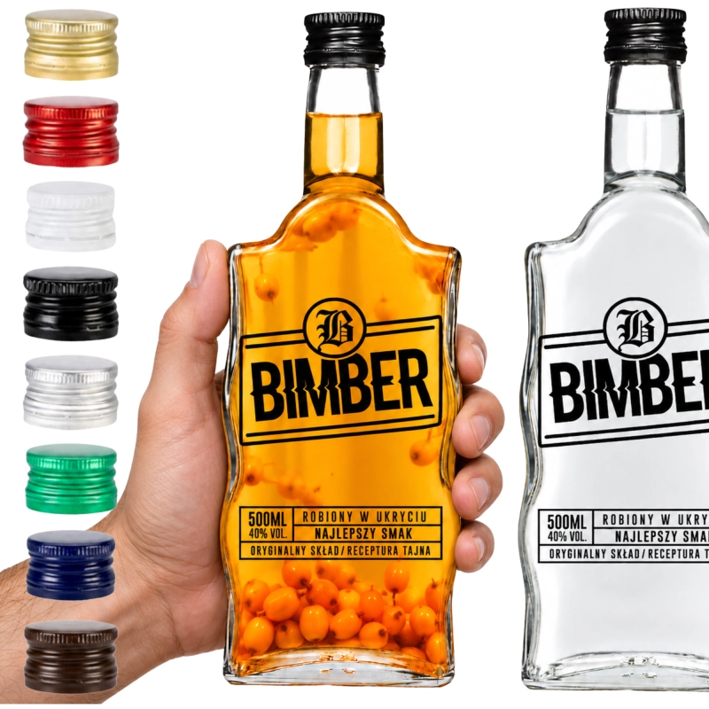Butelki Warta Fala 500 ml Bimber z zakrętkami 28/18 w różnych kolorach, do zestawu 5 sztuk jeden kolor lub mix