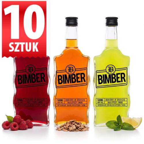 Butelki szklane Warta Fala na bimber, nalewki, wódkę 500ml nadruk Bimber receptura tajna zakrętka fi 28 x10  