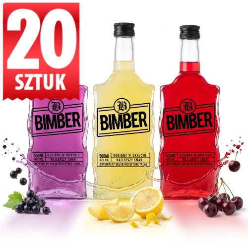 Butelki szklane Warta Fala 500ml z nadrukiem Bimber robiony w ukryciu na nalewki wódkę zakrętka fi 28 x20  