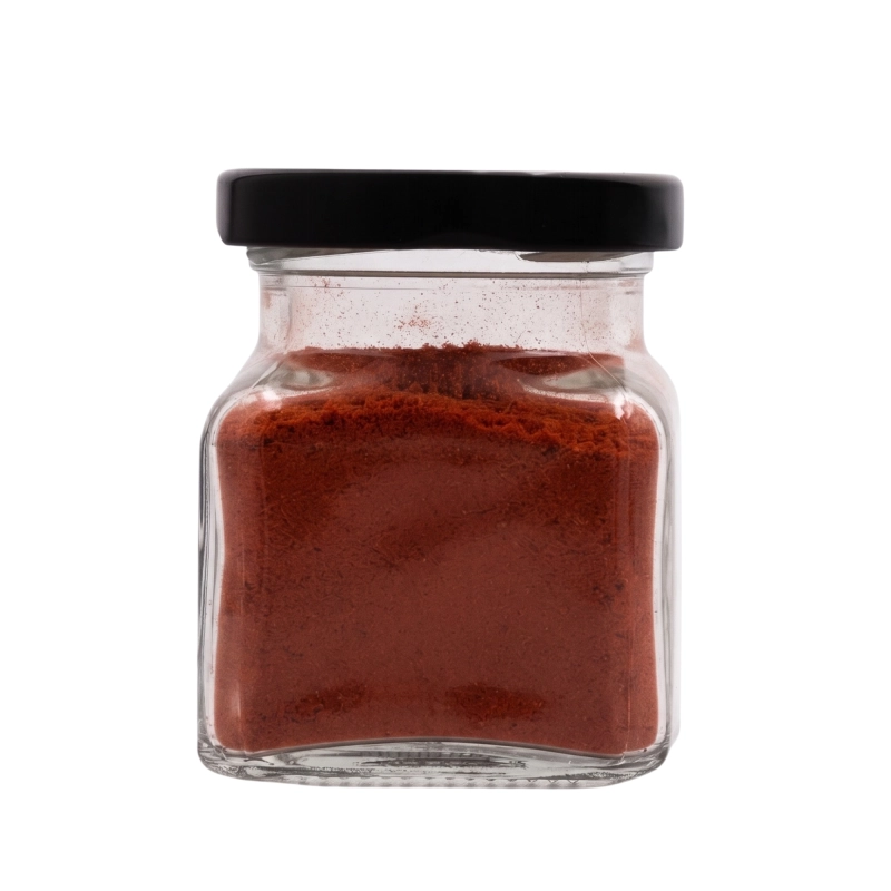 Słoik szklany Zeus 120 ml z konfiturą i ciemnym wieczkiem twist off fi 53, mały słoiczek na dżem porcjowany