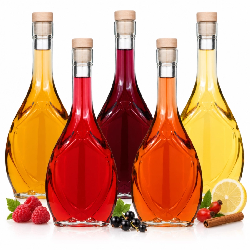 Hurtowy zestaw 20 sztuk butelek Icona 0,5 l ze szkła, trzy flaszki z winem domowym, likierem i syropem, komplet na wesele