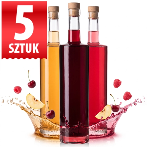Butelka Kolumna 750 ml z grubym dnem — zestaw 5 sztuk, korek grzybek fi 18 mm