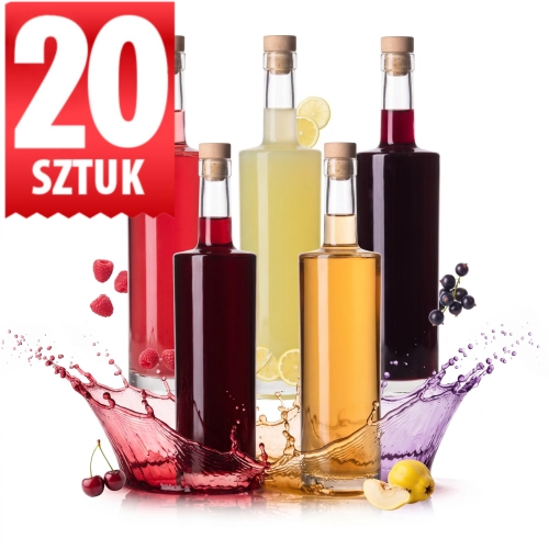 Butelka Kolumna 750 ml z grubym dnem — zestaw 20 sztuk, korek grzybek fi 18 mm