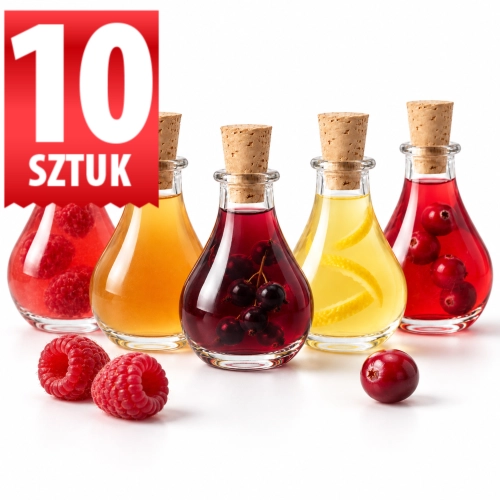 Mini butelki szklane Tina 50 ml z korkiem lub bez – zestaw 10 szt na wesele