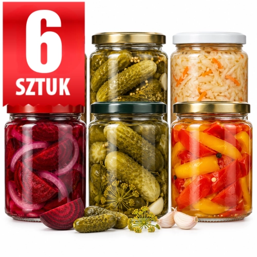 Komplet słoików szklanych Simple 540 ml (0,5 l) na grzyby i dżem — 6 szt