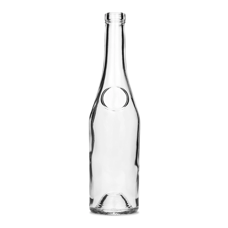 Smukła butelka Raj 500 ml z bezbarwnego szkła bez korka, pojedynczy egzemplarz z dużego zestawu, front