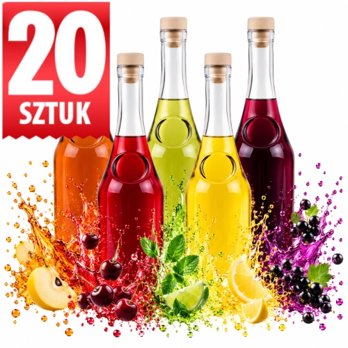 Zestaw 20 szt butelek ozdobnych  szklanych Raj 500 na nalewki wesele ml korek fi 19 