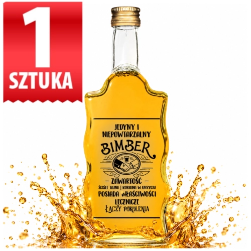 Butelka na wesele Warta Fala 500 ml z nadrukiem Jedyny i Niepowtarzalny Bimber na wódkę weselną zakrętka 28/18