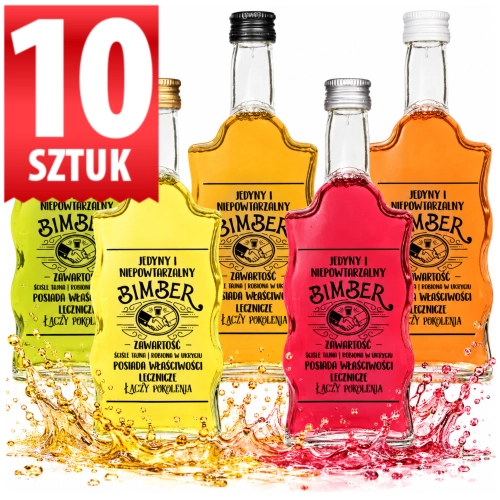 Zestaw butelek na wódkę weselną Warta Fala 500 ml nadruk weselny Jedyny i Niepowtarzalny Bimber komplet 10 sztuk  