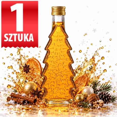 Butelka na prezent świąteczny Choinka 250 ml Serca, szkło grube, gwint fi 28 mm