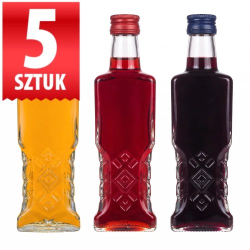 Butelka Warszawa 200 ml zdobiona, na nalewki – zestaw 5 szt, fi 28