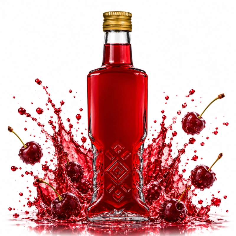 Butelka ozdobna Warszawa 200 ml ze szkła bezbarwnego z malinowym likierem w rozprysku soku, z kompletu 20