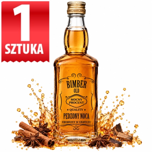 Butelka szklana Jack na bimber, nalewki, whisky 500ml nadruk Bimber Pędzony Nocą zakrętka fi 28  